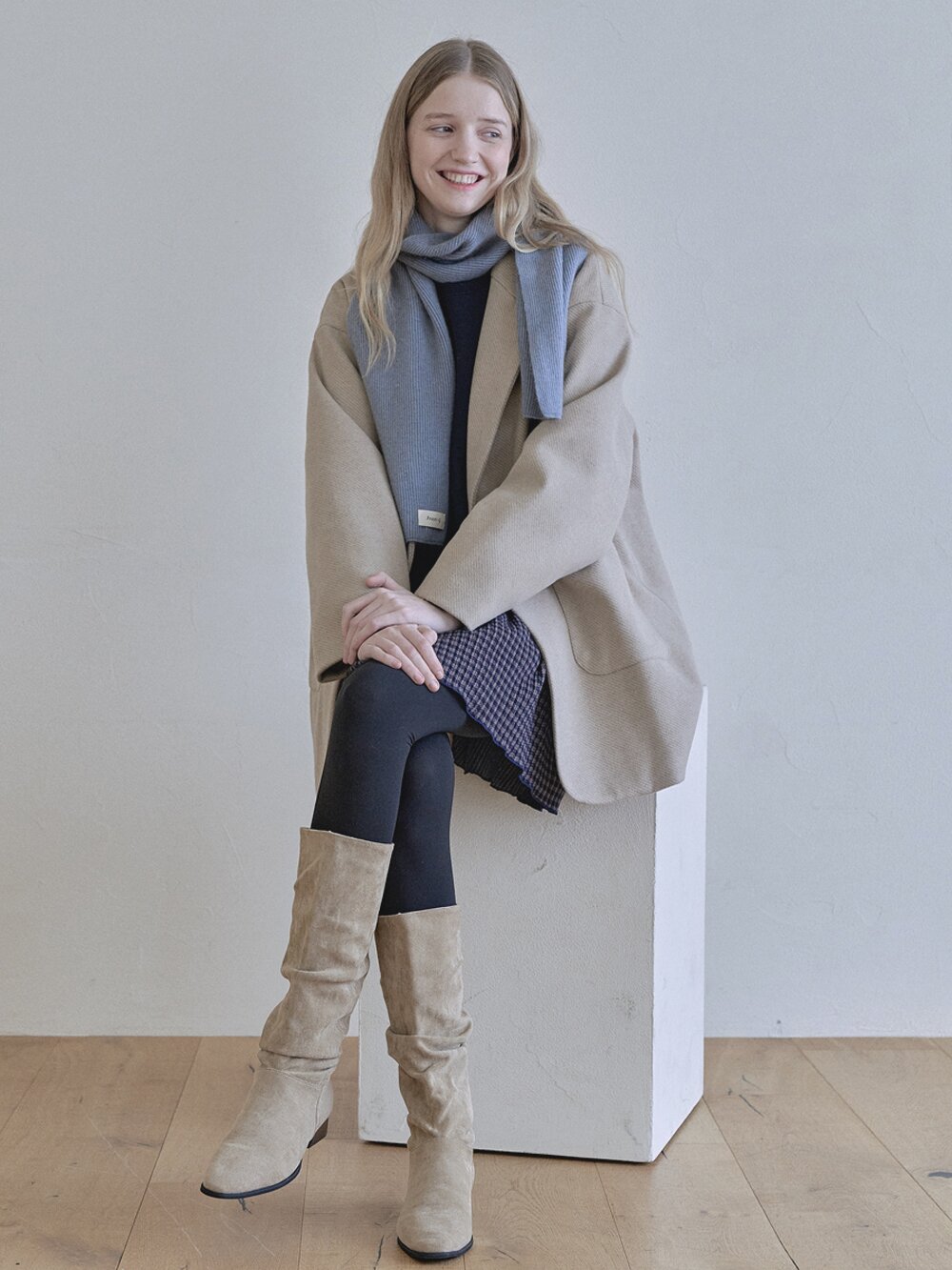 Wool knit muffler - BLUE