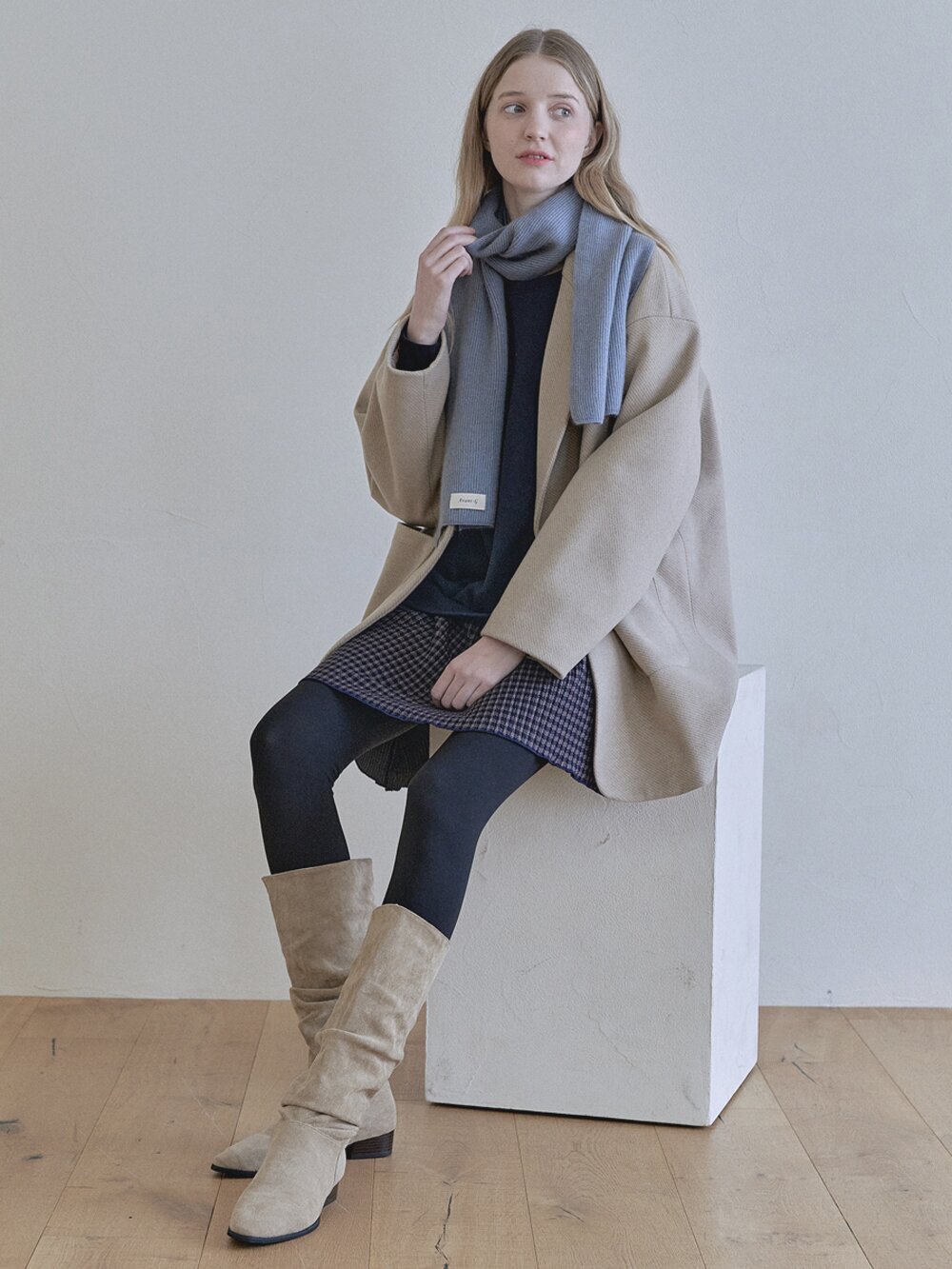 Wool knit muffler - BLUE