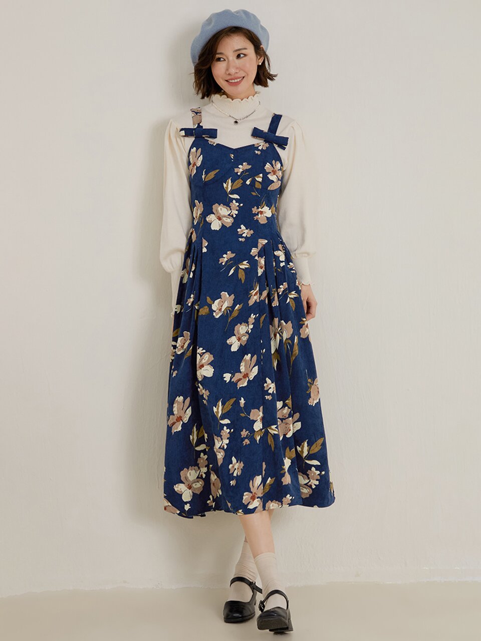LS_Vintage floral corduroy dress