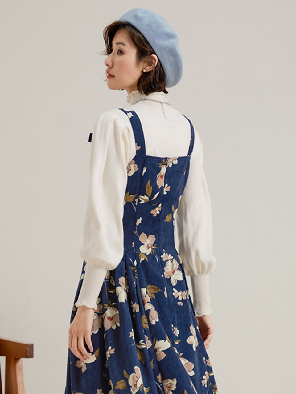 LS_Vintage floral corduroy dress