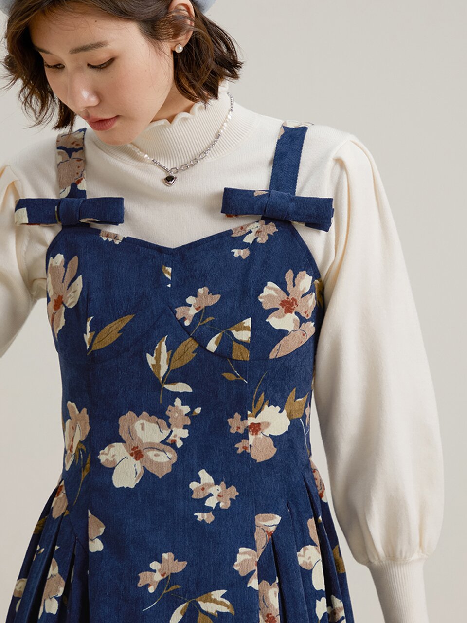 LS_Vintage floral corduroy dress