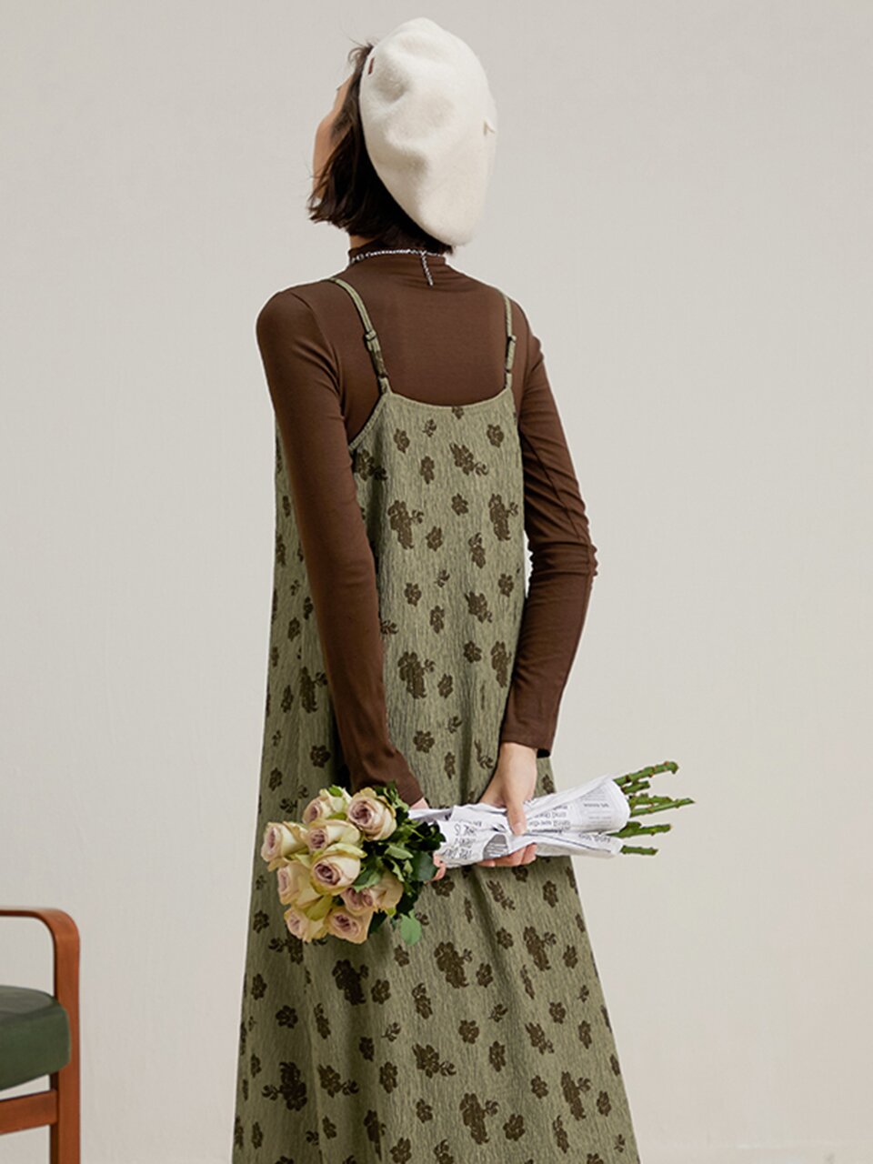 LS_V-neck floral strap dress