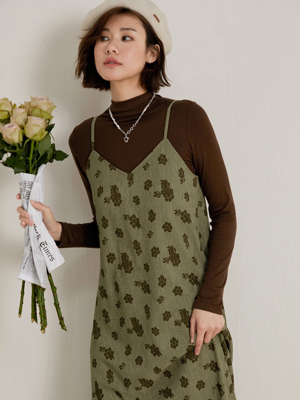 LS_V-neck floral strap dress