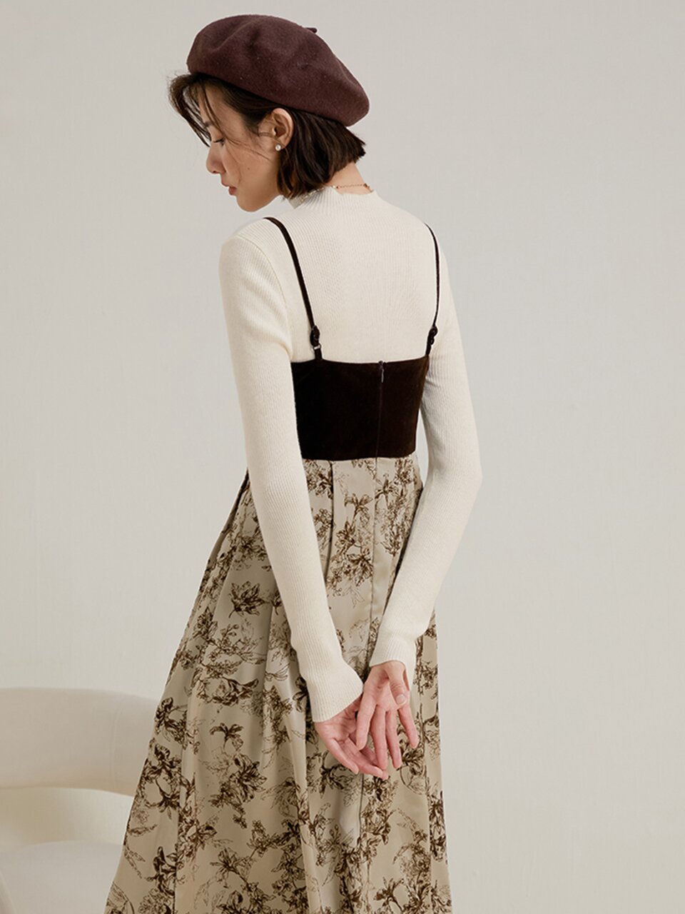 LS_Maple velvet stitched dress
