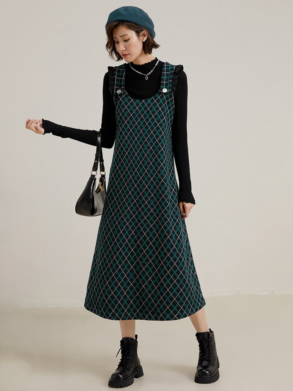 LS_Vintage plaid camisole dress
