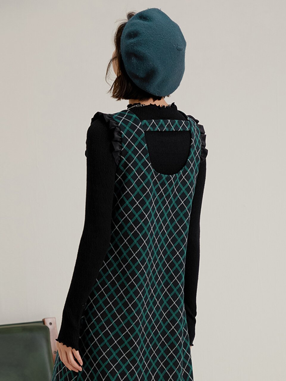 LS_Vintage plaid camisole dress