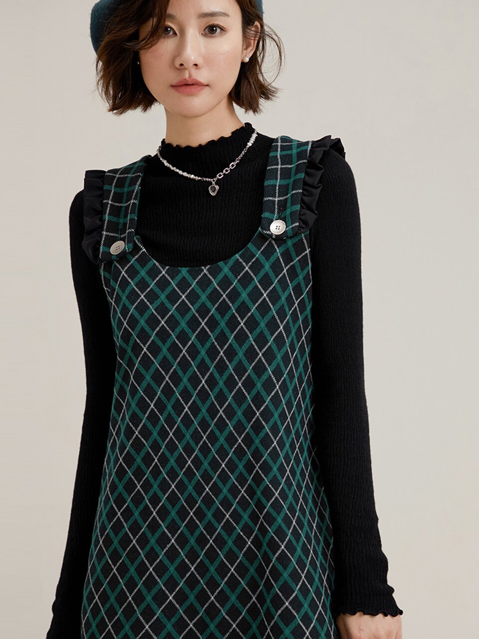 LS_Vintage plaid camisole dress