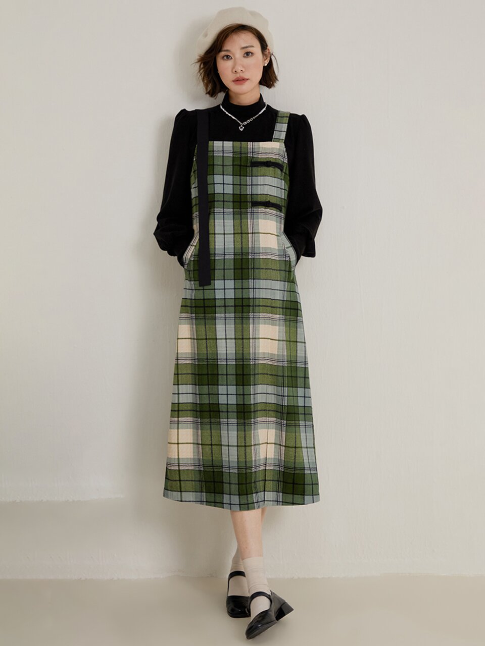 LS_Temperament plaid slip dress