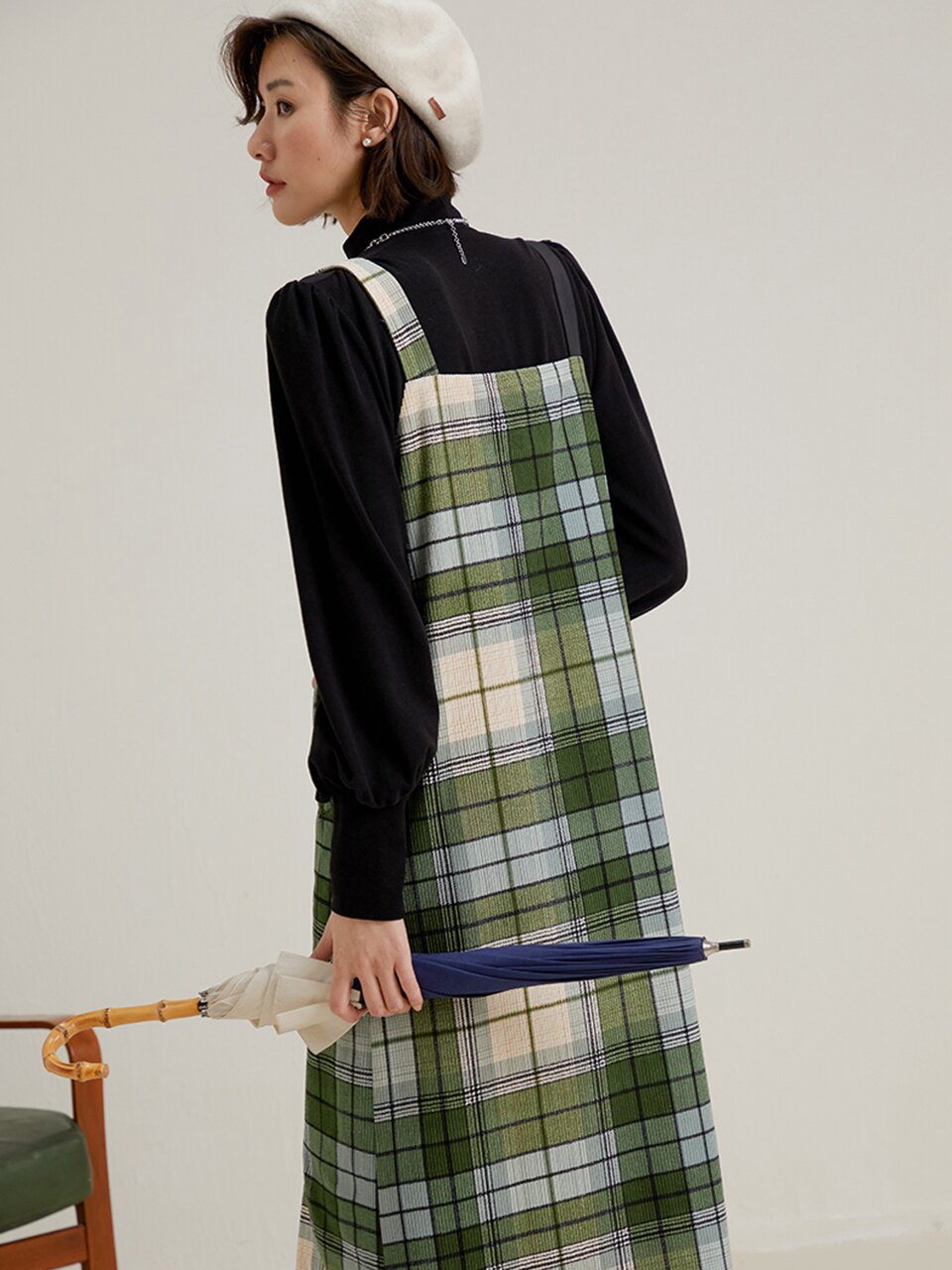 LS_Temperament plaid slip dress