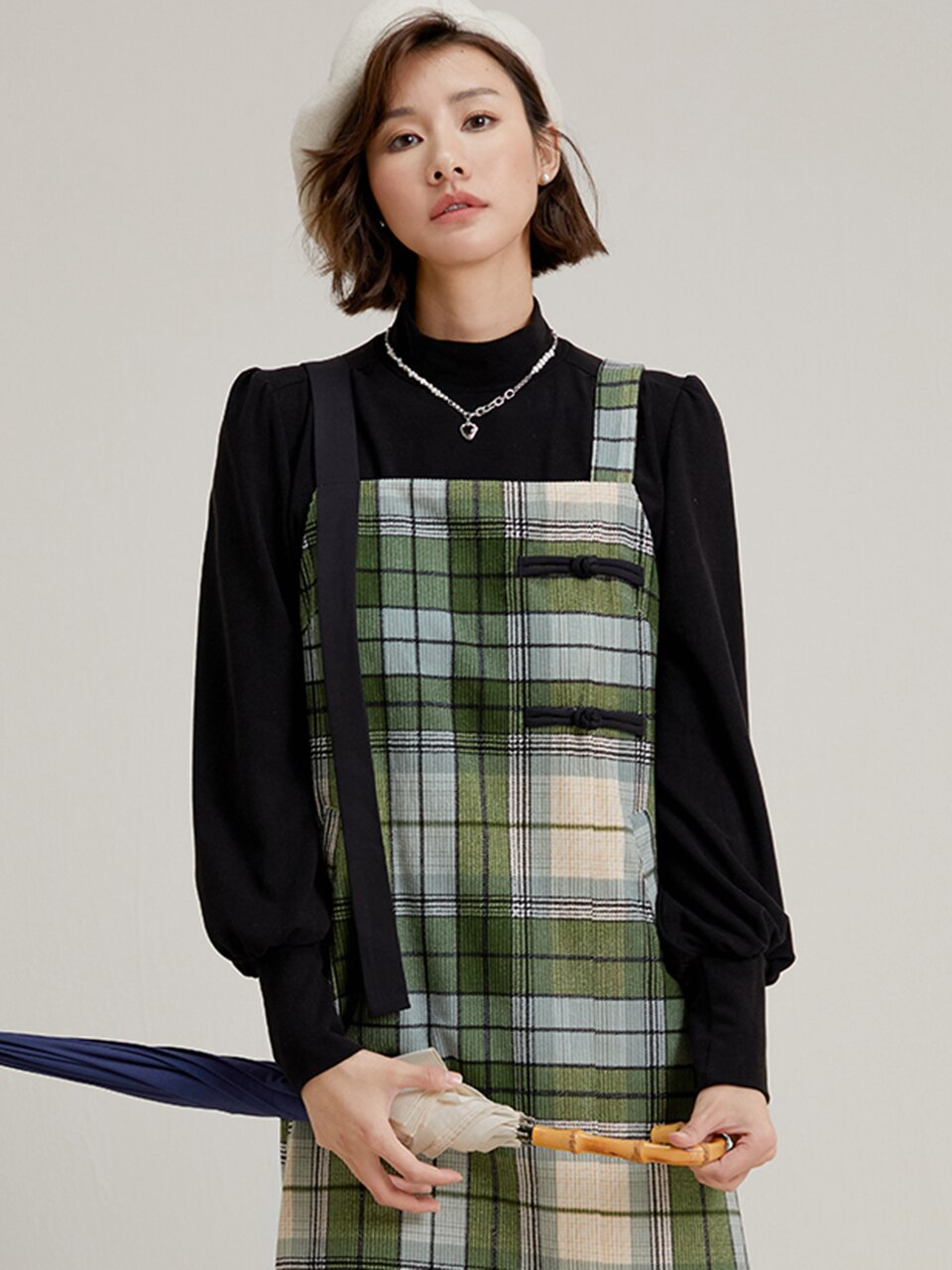 LS_Temperament plaid slip dress