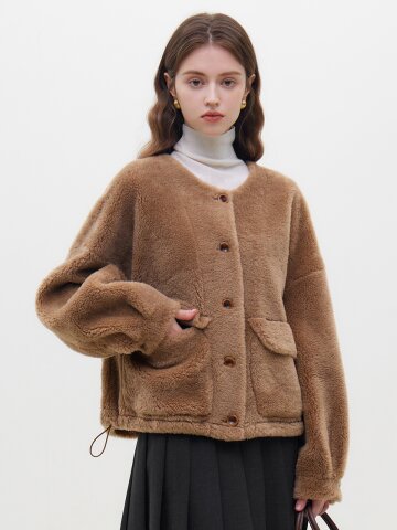 WD_Grainy fake fur short jacket