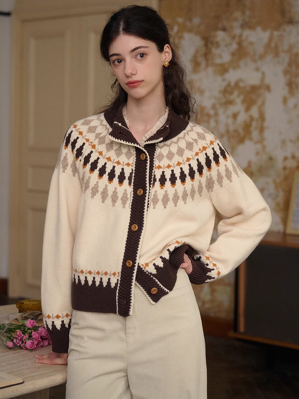 SR_Jacquard Wool Knit Cardigan