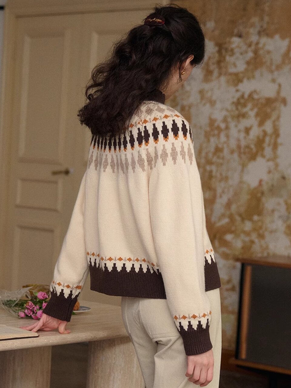 SR_Jacquard Wool Knit Cardigan