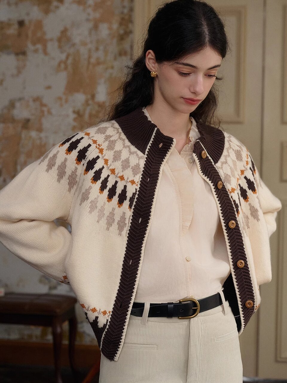 SR_Jacquard Wool Knit Cardigan