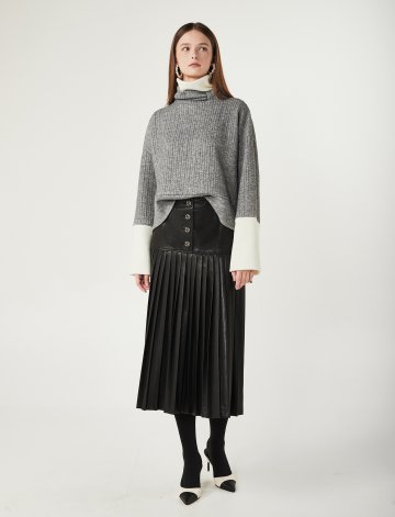 [페리 메라] 신시아 레더 플리츠 스커트