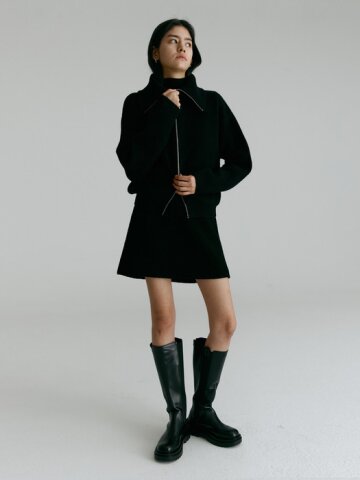 셋업_A라인 부클 울 미니 스커트_BLACK.