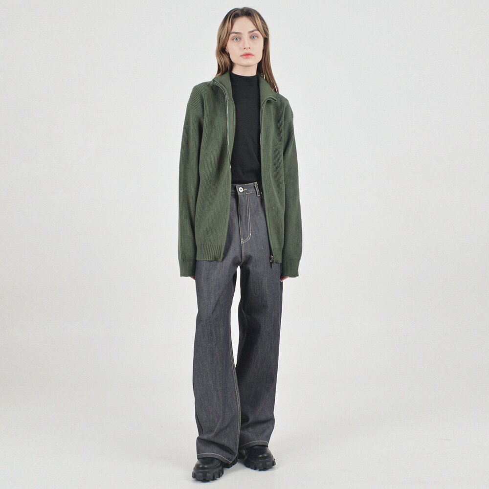 Modal Knit Zip-up Cardigan (Green)