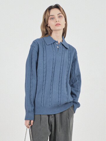 Modal Cable Collar Knit (Blue)