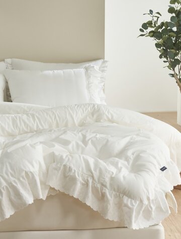 에비앙 면60수 고밀도바이오워싱 피그먼트 프릴차렵이불(Q) 고밀도 바이오워싱의 톡톡한 소재감화이트