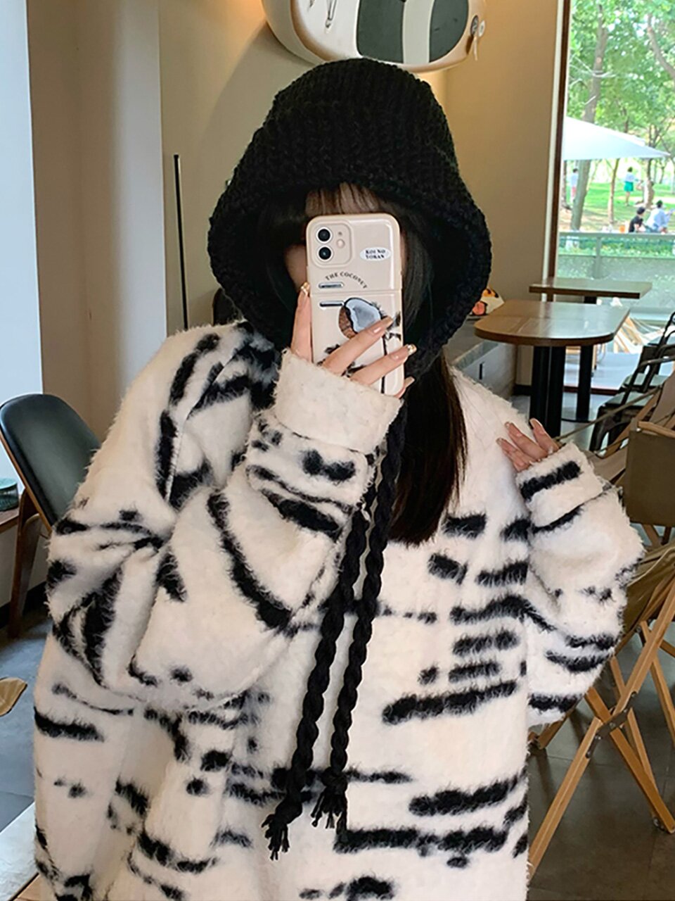 꽈배기 니트 후드 보닛햇 블랙