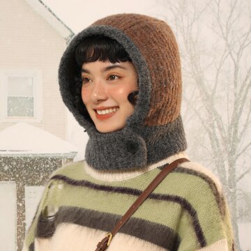 트윈컬러 니트 바라클라바 브라운