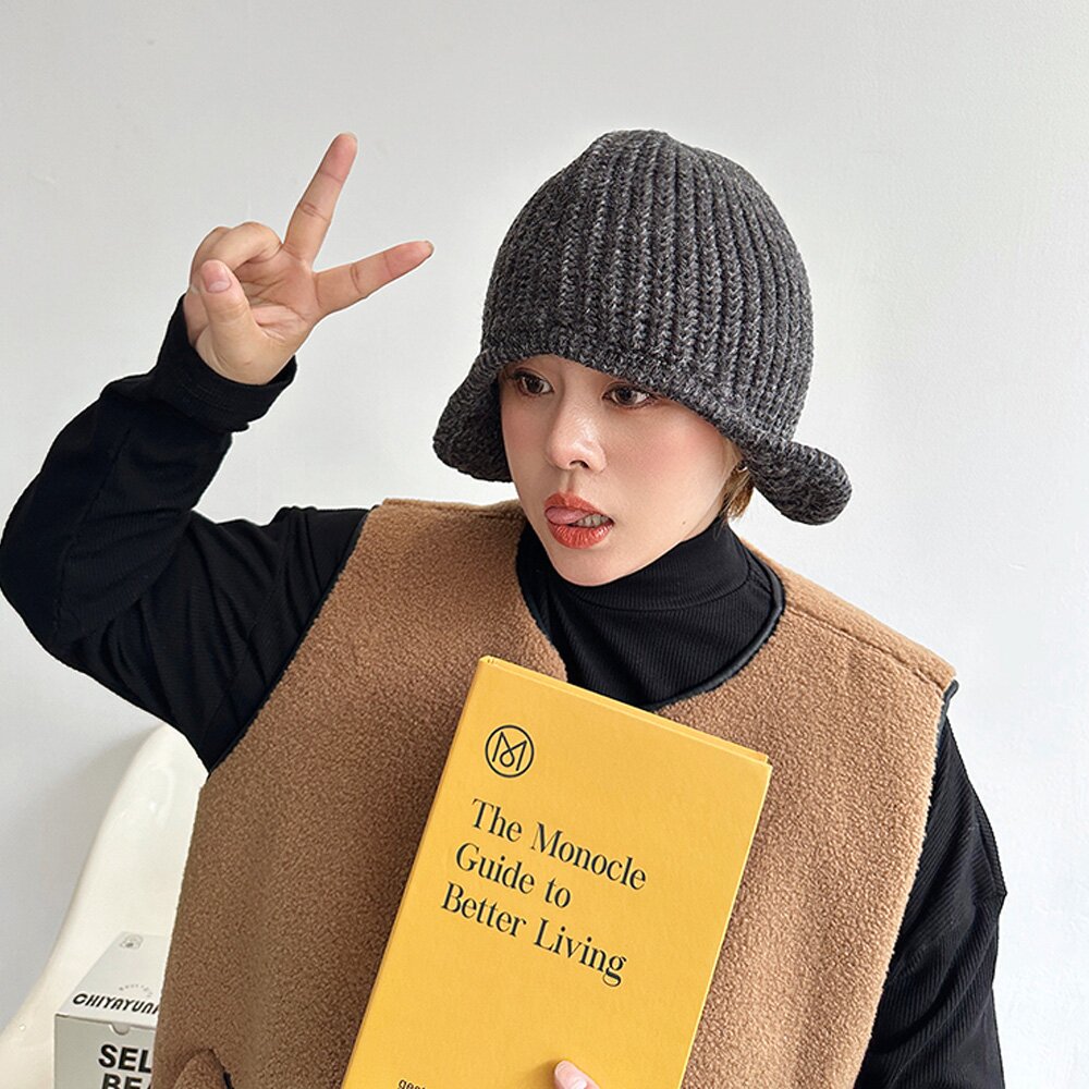 더캡 이어플랩 와이어 니트 비니 그레이