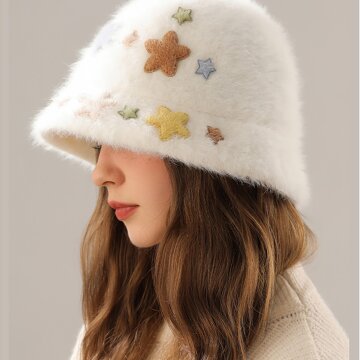 파스텔 앙고라 버킷햇 화이트