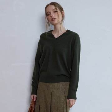 MODERN V-NECK KNIT_KHAKI