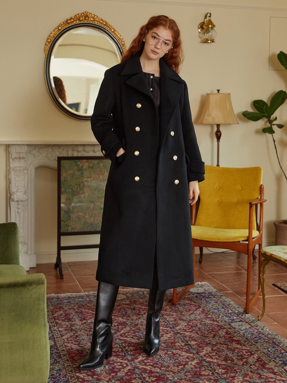 [일루스트리스일루전] BLACK DOUBLE PEA COAT