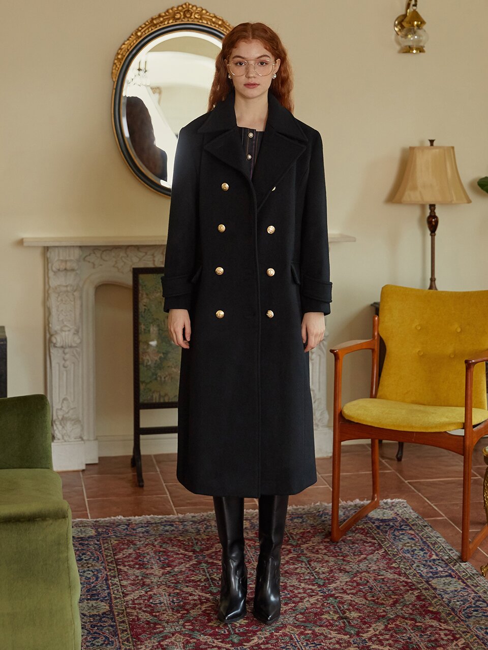 [일루스트리스일루전] BLACK DOUBLE PEA COAT