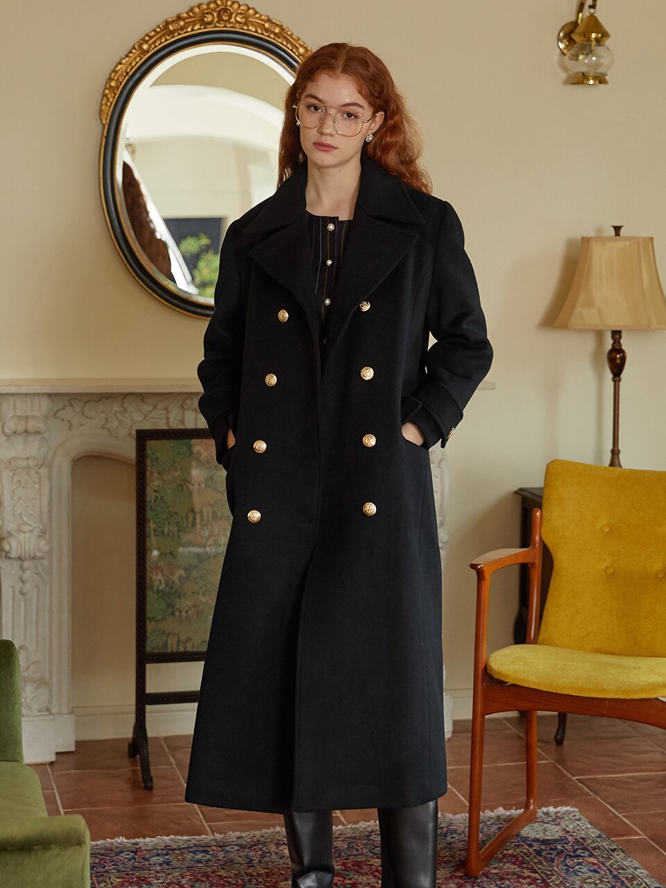 [일루스트리스일루전] BLACK DOUBLE PEA COAT