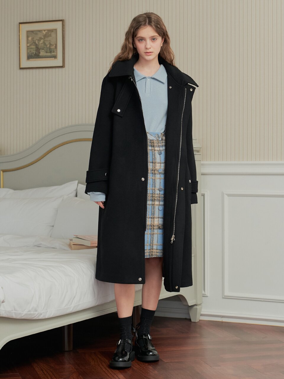[일루스트리스일루전] BK HOODED WOOL ZIP COAT