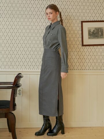 [일루스트리스일루전] GREY H SLIT SKIRT