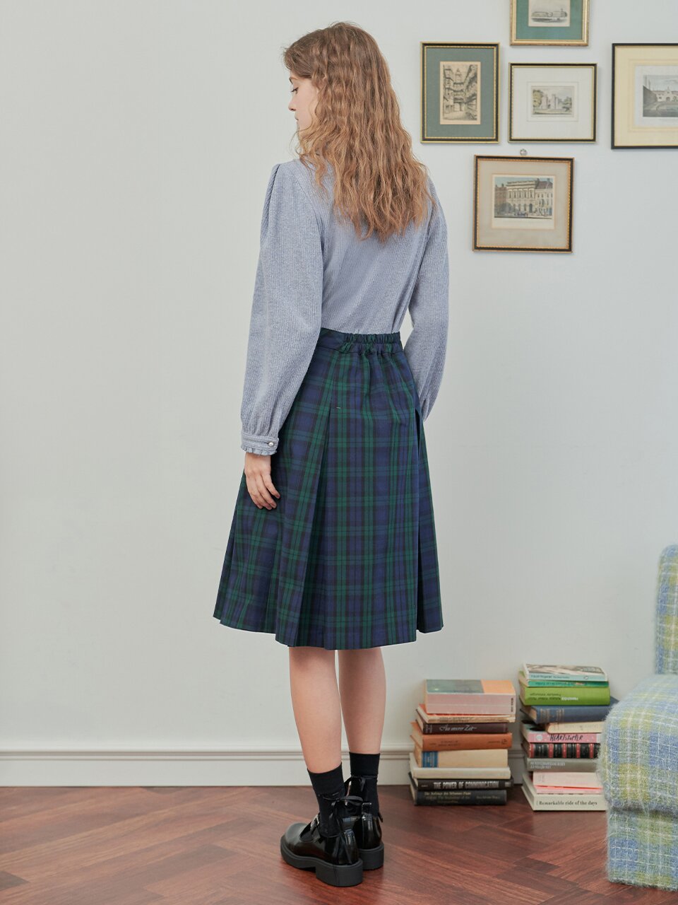 [일루스트리스일루전] GREEN CHECK WRAP SKIRT
