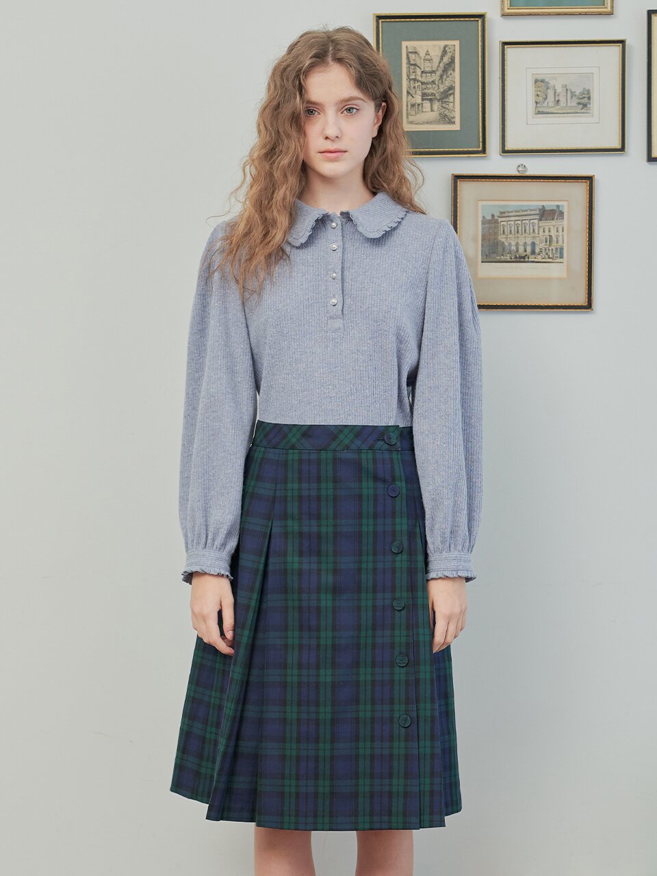 [일루스트리스일루전] GREEN CHECK WRAP SKIRT