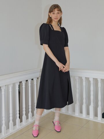 [일루스트리스일루전] BK HALTER NECK SLIT DRESS