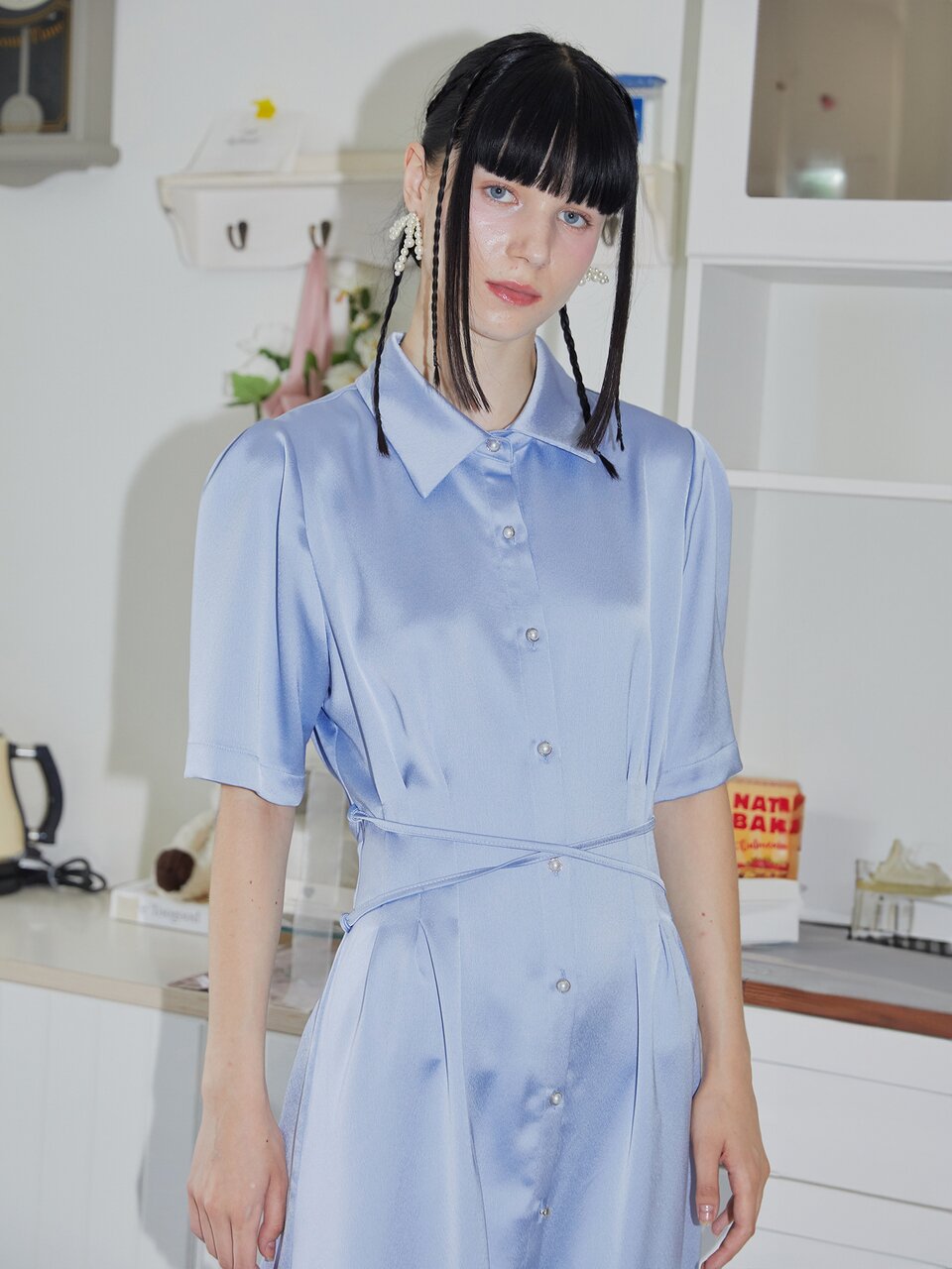 [일루스트리스일루전] SK SILKY CROSS SHIRT DRESS