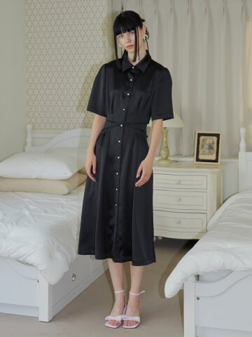 [일루스트리스일루전] BK SILKY CROSS SHIRT DRESS
