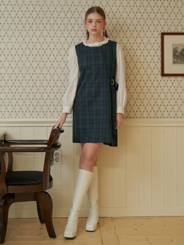 [일루스트리스일루전] GREEN CHECK PLEATS DRESS