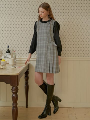 [일루스트리스일루전] GREY CHECK PLEATS DRESS