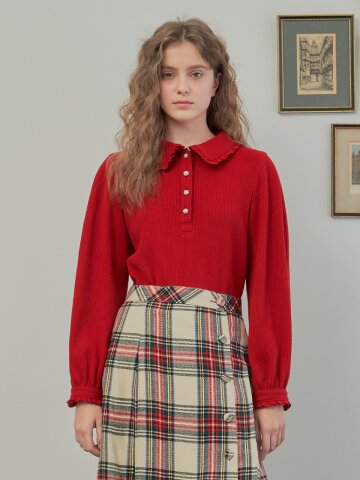 [일루스트리스일루전] RED FRILL WOOL BLOUSE