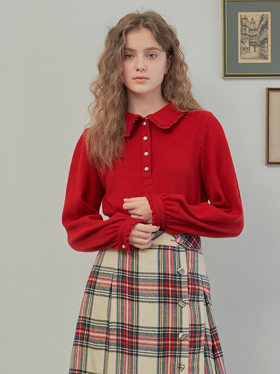 [일루스트리스일루전] RED FRILL WOOL BLOUSE