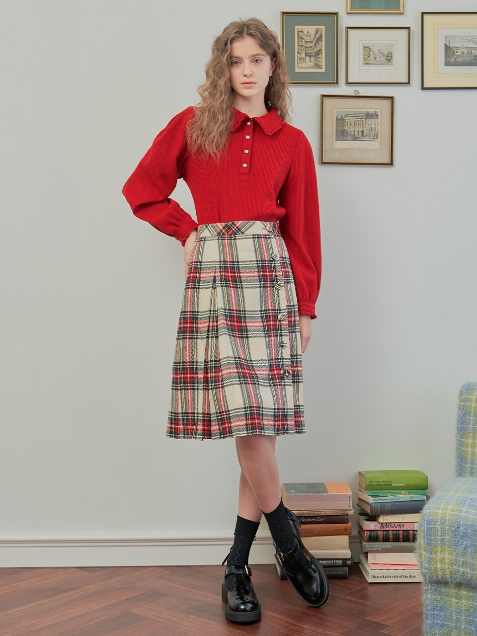 [일루스트리스일루전] RED FRILL WOOL BLOUSE