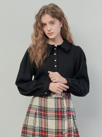 [일루스트리스일루전] BLACK FRILL WOOL BLOUSE