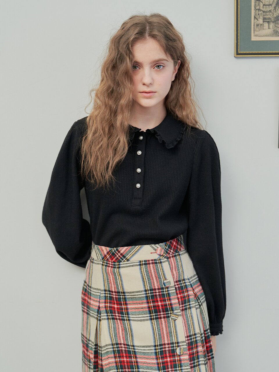 [일루스트리스일루전] BLACK FRILL WOOL BLOUSE
