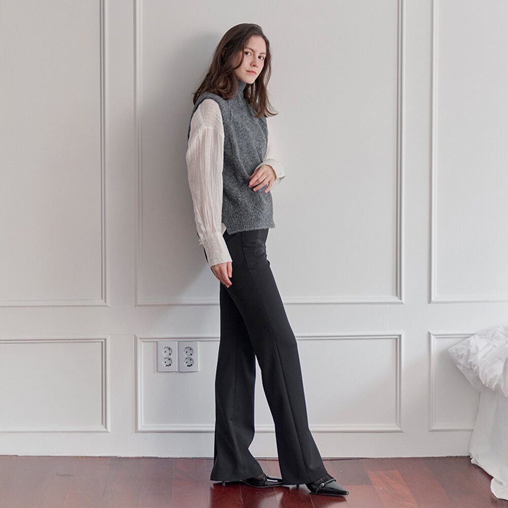 [레이허] Straight Slit Slacks_Black