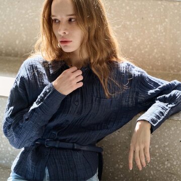 [레이허] 링클 크리즈 블라우스_NAVY