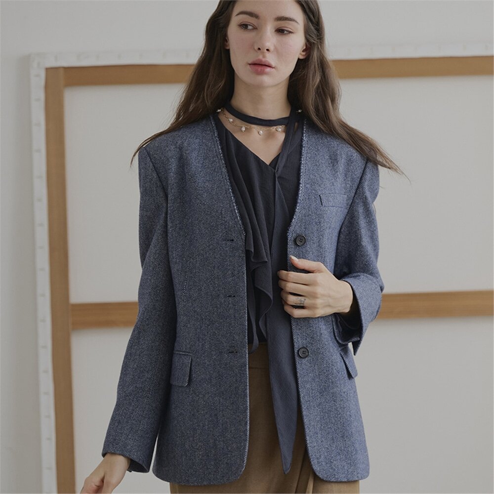 [레이허] Raw Edge No Collar Jacket