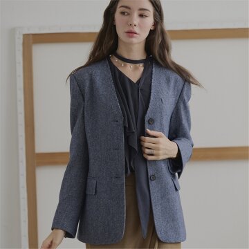 [레이허] Raw Edge No Collar Jacket