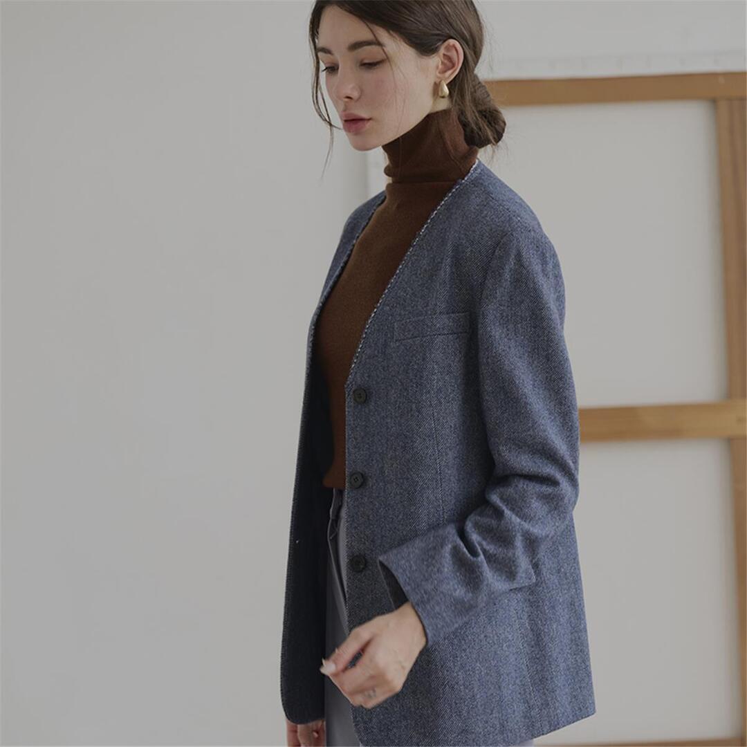 [레이허] Raw Edge No Collar Jacket
